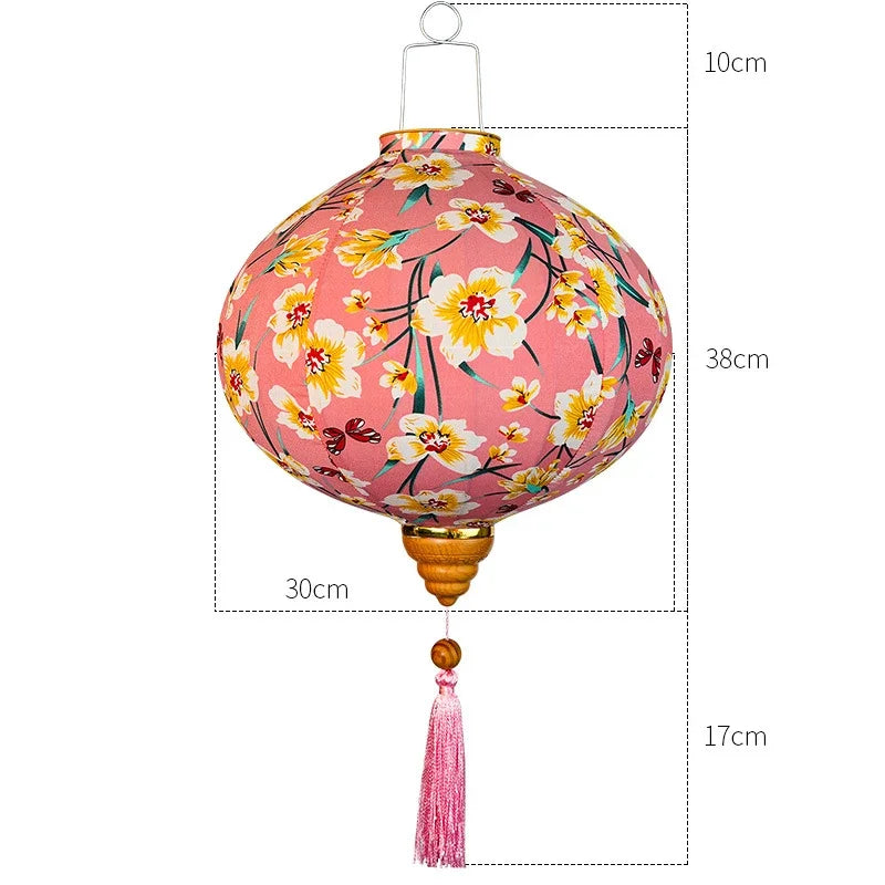 lanterne japonaise traditionnelle rouge fleurs décorative artisanale pompon bois suspendue