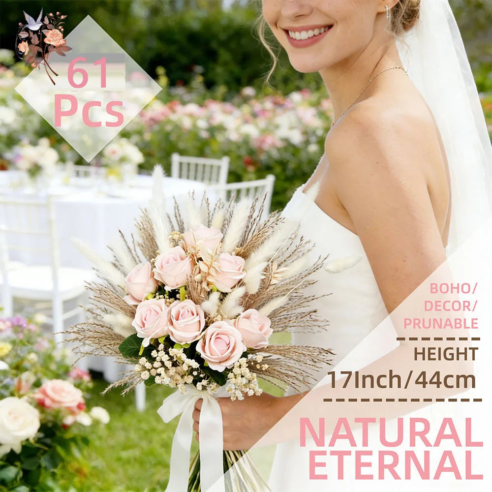 bouquet fleurs artificielles roses pampas boho décoration maison anniversaire valentin
