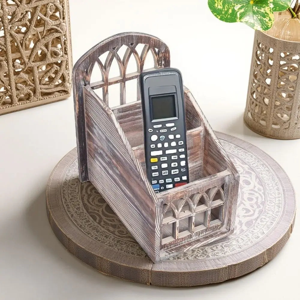 porte radios rustique gothique texture bois motifs géométriques couleurs brun gris noir