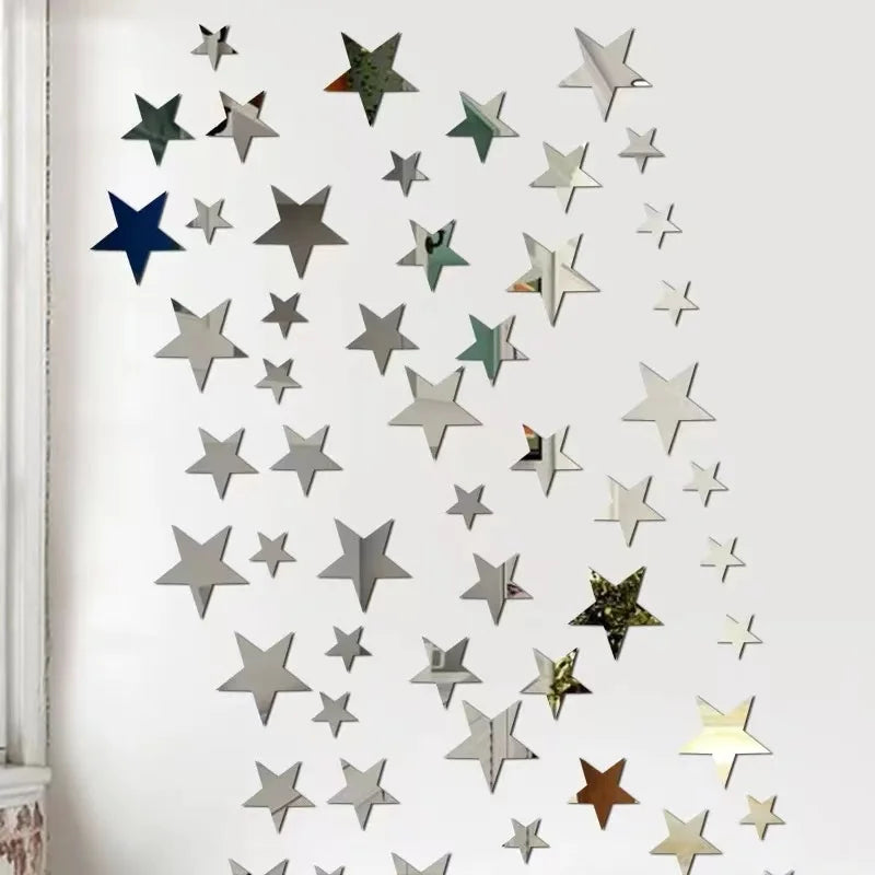 autocollants muraux étoiles argent doré bleu moderne réfléchissants adhésifs chambre enfants décoration maison