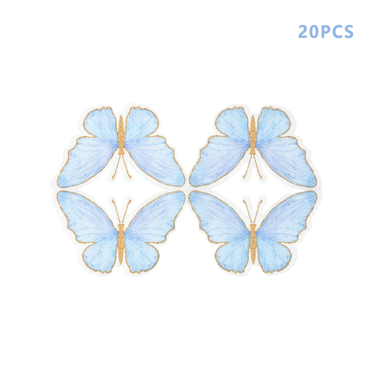 serviettes papier papillon violet rose bleu détails dorés fêtes usage unique pack 20 illustration