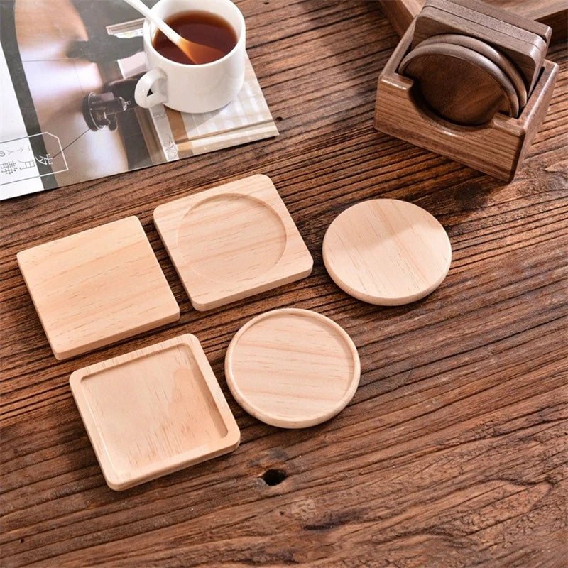 coasters bois naturels respectueux environnement minimaliste bois chêne noyer sets coeurs rectangles