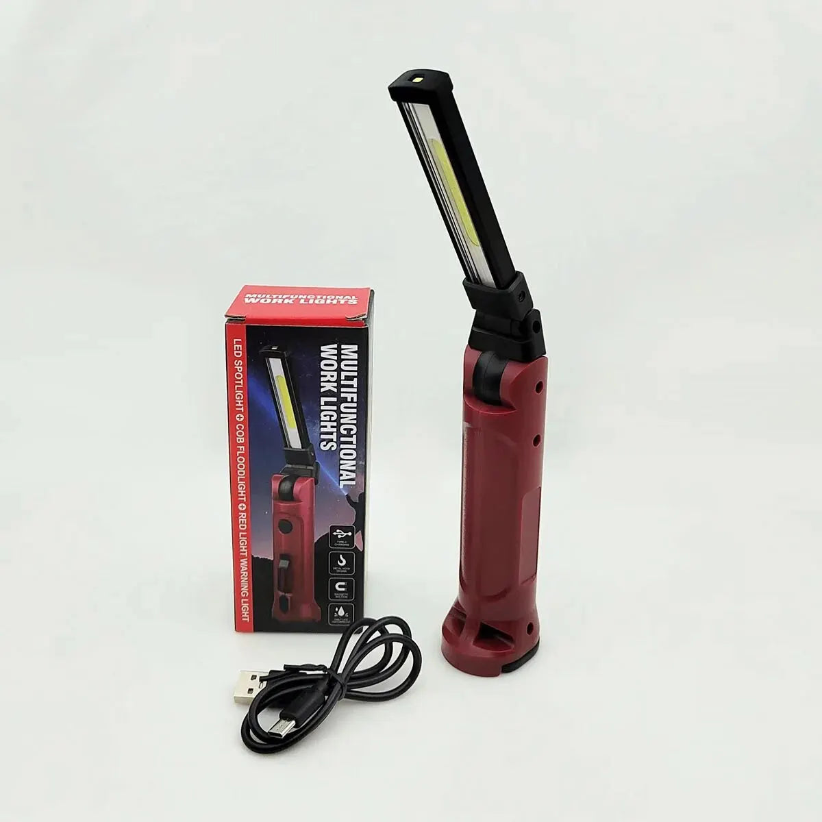lampe travail pliable rechargeable usb modes éclairage rouge noir argenté