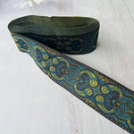 ruban polyester largeur 5cm motifs fleurs broderies couleurs noir bleu vert orange élégant rideaux