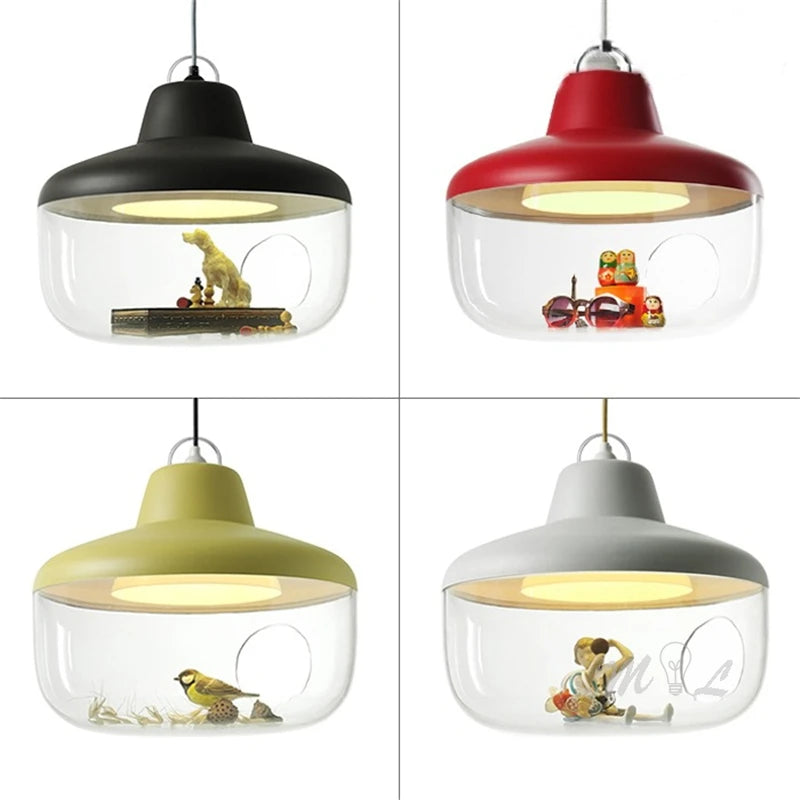 pendants led suspension chambre salon original oiseaux enfants dinosaures abatjour transparent Blanc