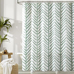 rideau douche moderne motif rayures vertes opacité tissu polyester blanc dimensions variées anneau métallique