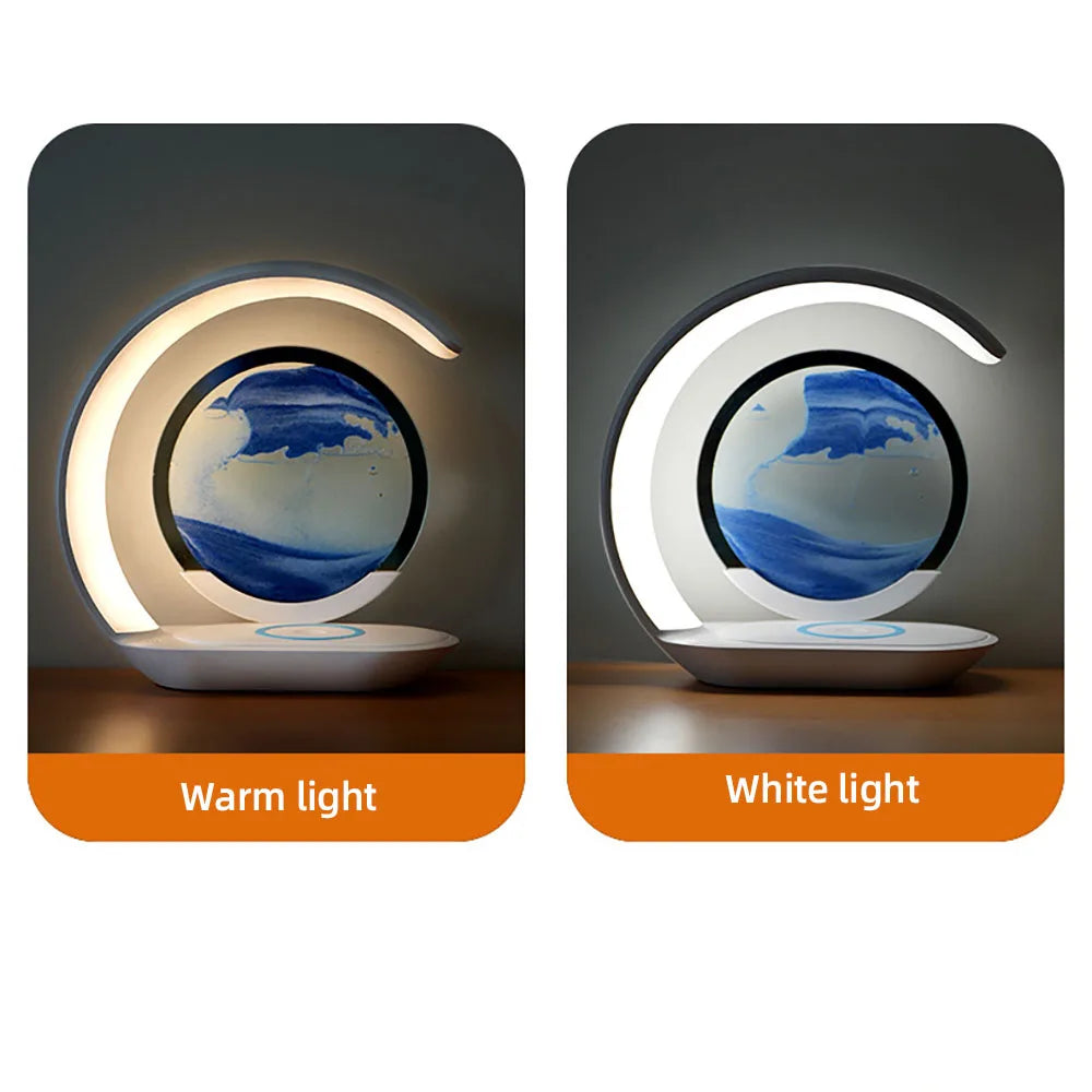 lampe poser veilleuse moderne gris bleu blanc texture marbrée sans fil charge tactile abstraite