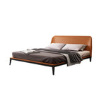 lit moderne cuir véritable king queen marron clair noir pieds solides minimaliste