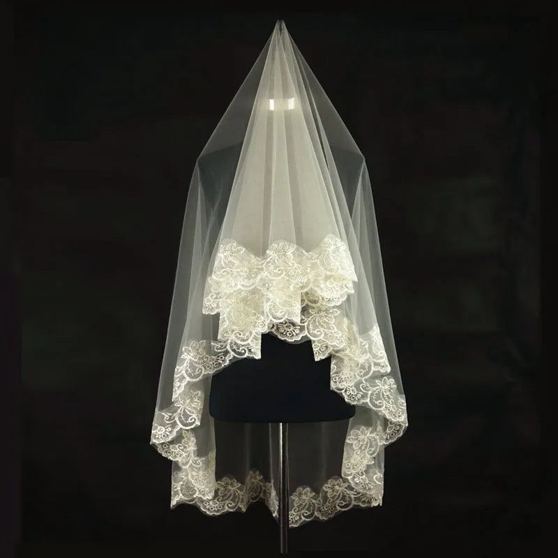 voile mariée blanc dentelle florale classique opacité simple couche cérémonie mariage