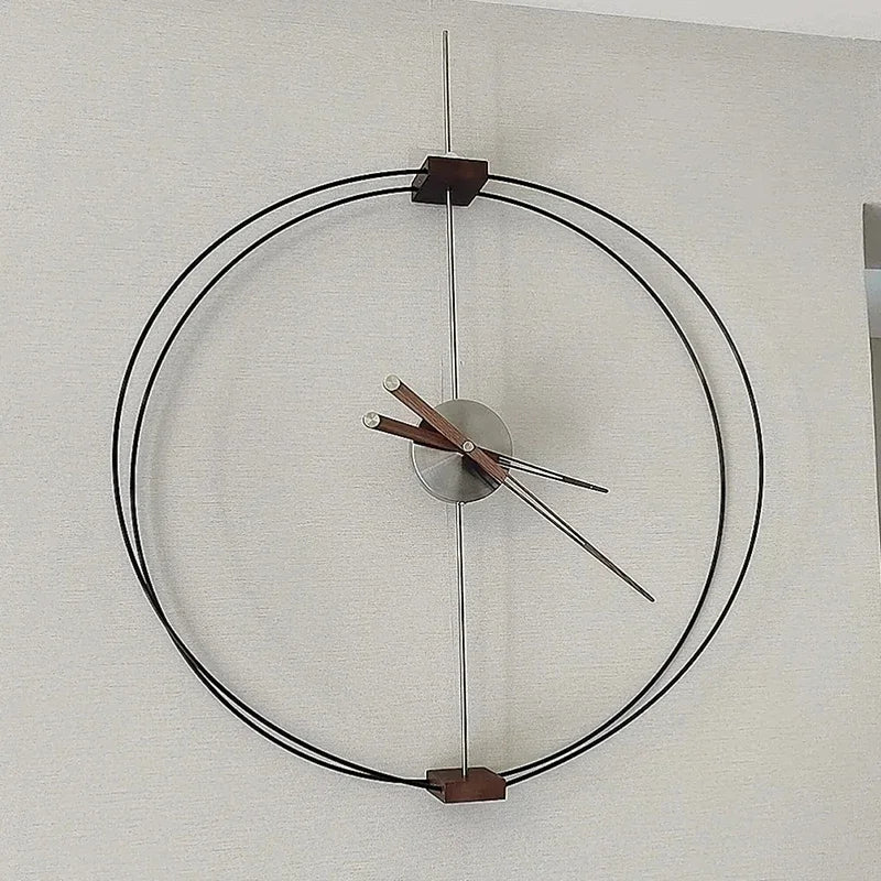 horloge murale moderne minimaliste aiguille bois métal noir marron argenté doré salon