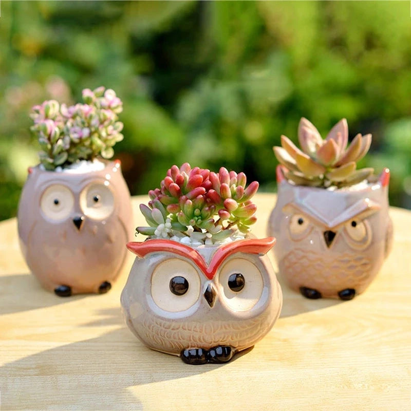 cache pot oiseau stylisé succulente céramique glacé rose clair beige noir