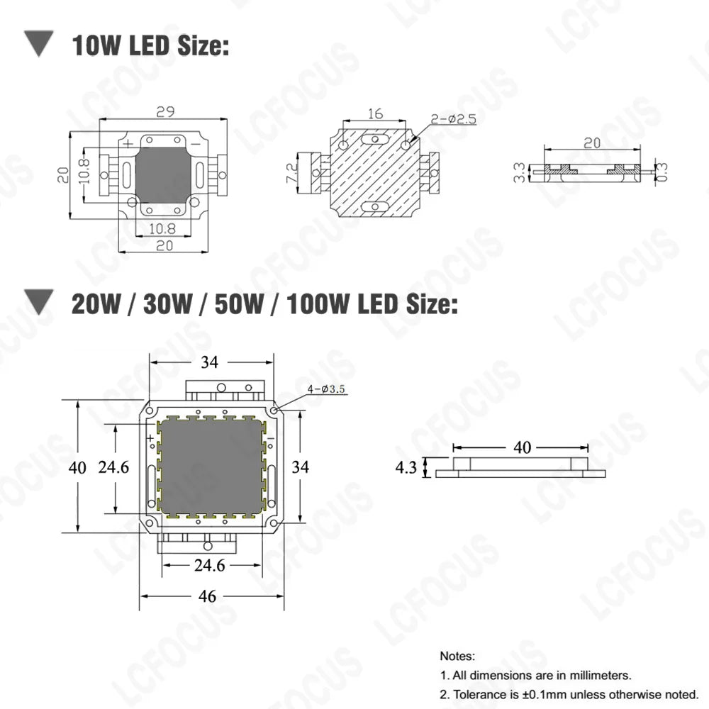 puce led 10w 20w 30w 50w blanc pur 2700k 6000k modernes hautes puissances 12v