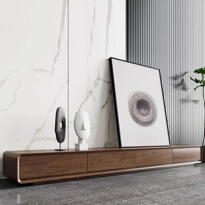 meuble tv long bois marron foncé moderne salon nordique bois naturel