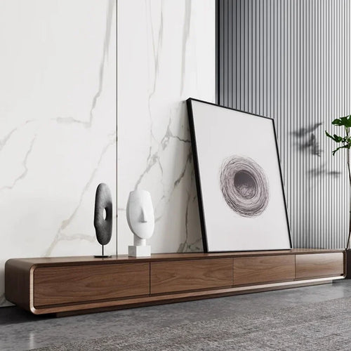 meuble tv long bois marron foncé moderne salon nordique bois naturel