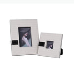 cadres photo cuir texturé moderne rectangle brun blanc nuances motifs présentoirs arrière