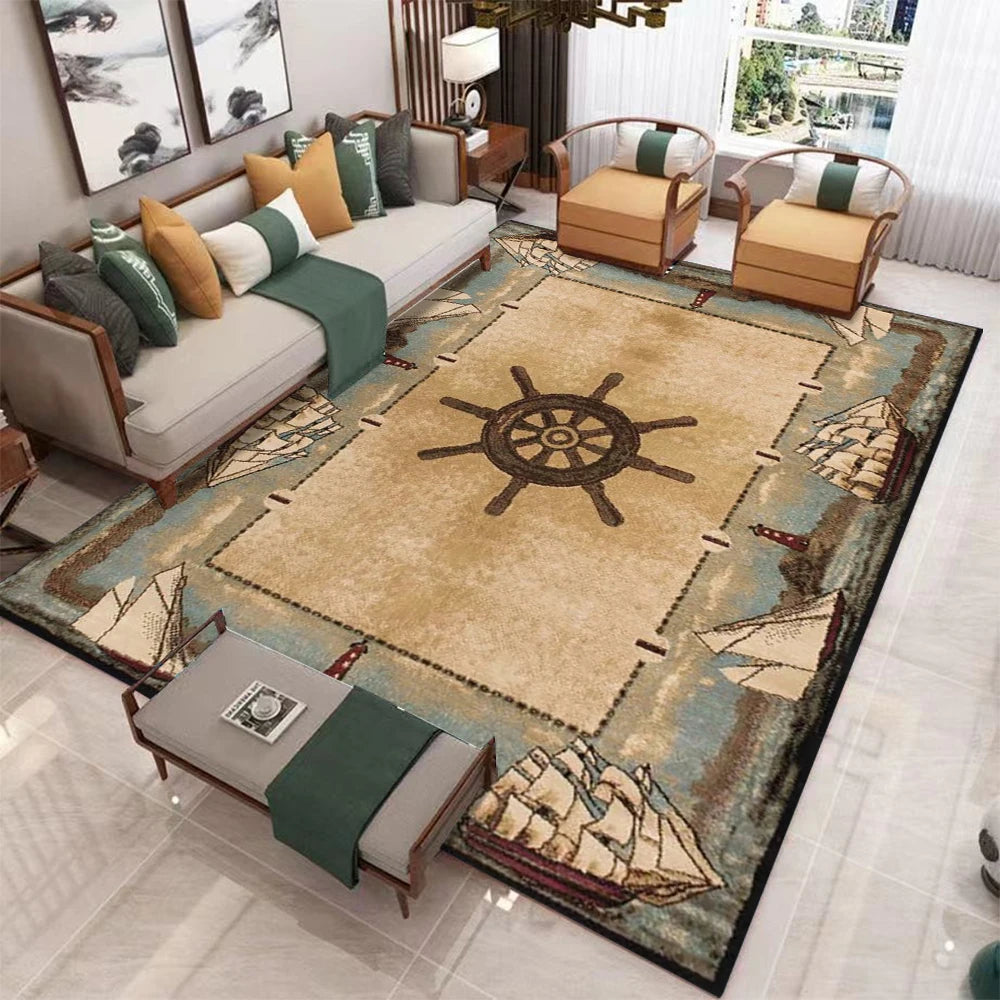 tapis moderne bleu marine fleur volant bateau salon chambre 160cm 120cm polypropylène polyesterextérieur