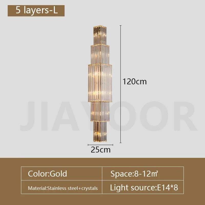 applique murale moderne cristal doré tubes horizontaux lumière led salon luxe élégant