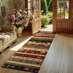 tapis ethnique motifs géométriques floraux rouge beige bleu marron antidérapant intérieur extérieur salon