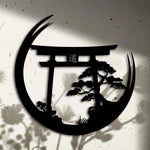 décoration murale plaque noire torii japonais arbres minimalistes art traditionnel maison entrée chambre