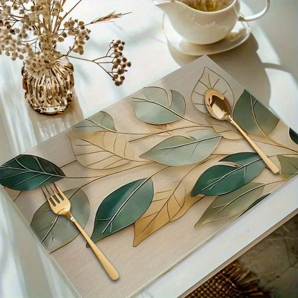 serviettes table lin feuilles stylisées vert beige moderne élégant été mariage remise diplômes