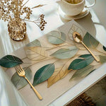 serviettes table lin feuilles stylisées vert beige moderne élégant été mariage remise diplômes