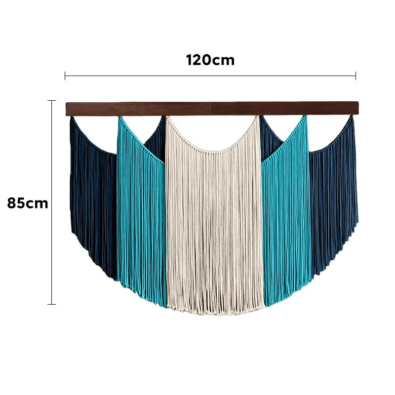 rideau macramé boho moderne franges vert blanc marron bleu gris salon