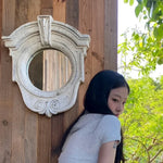 miroir decoratif mural rond blanc vieilli vintage cour balcon decoration accent