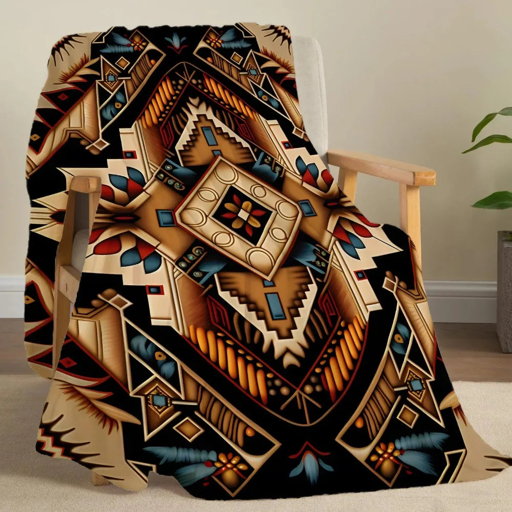 couverture flanelle motif ethnique géométrique multicolore douce canapé maison voyage hiver