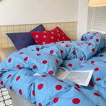 ensemble literie bleu rouge points moderne décontracté couvre lit taies oreiller coussin 150x200cm 180x220cm
