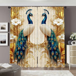 rideau classique oiseaux bleu blanc doré semi opaque polyester anneaux noirs decoration mur interieur