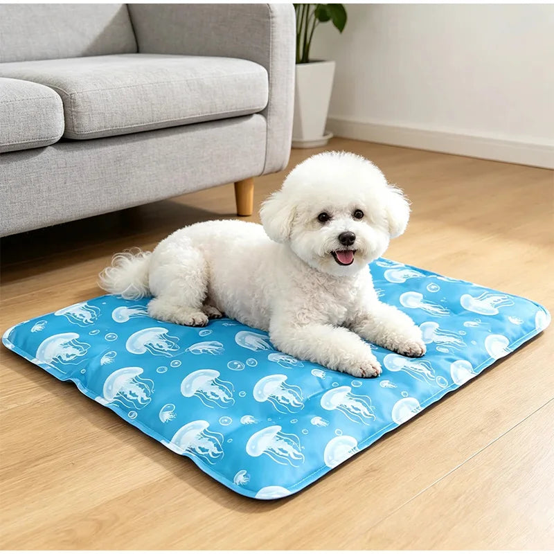 coussin refroidissement animal compagnie bleu clair méduses blanches moderne été antidérapant doux respirant imperméable