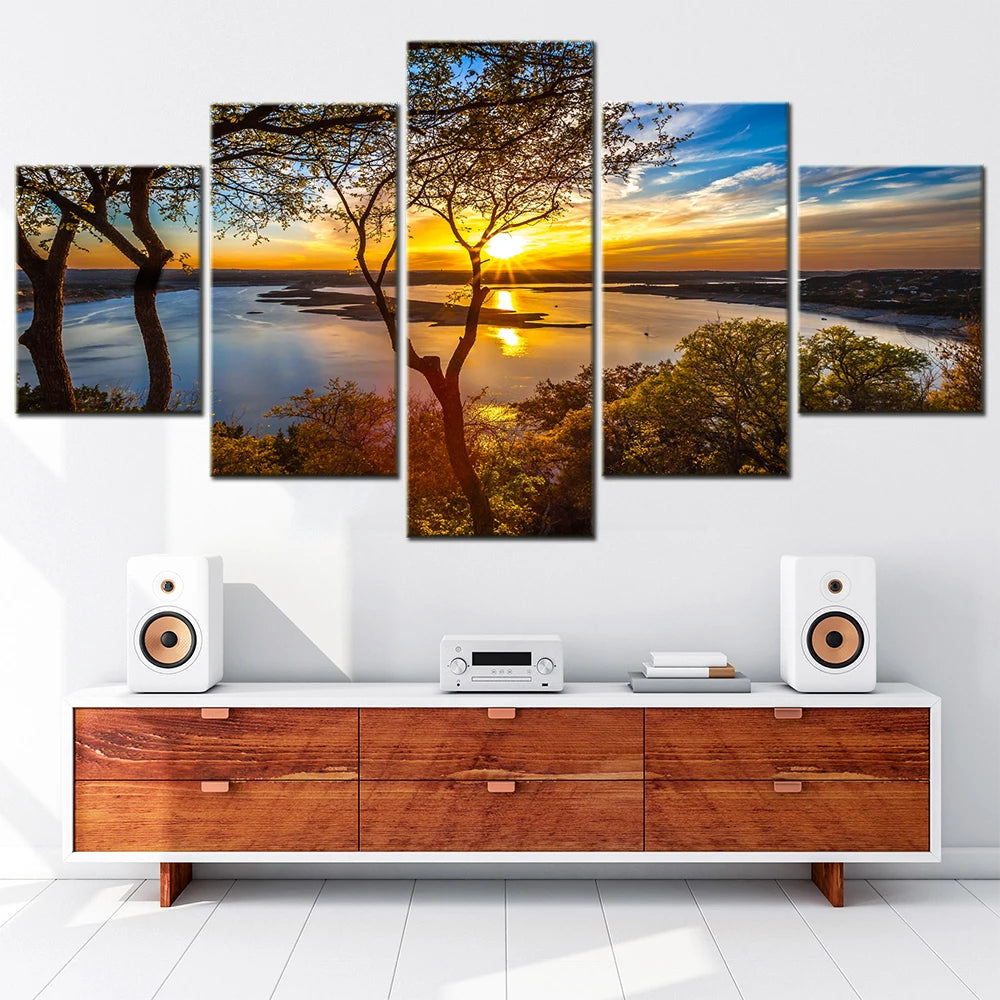 paysage coucher soleil lac tableaux modernes multi images toile sans cadre horizontalDecorationIntérieureModerne
