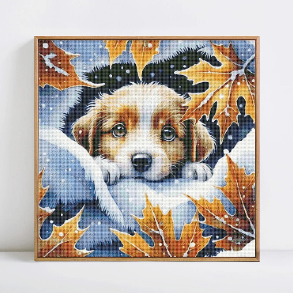 toile broder chien automne 30x30cm 40x40cm 50x50cm 60x60cm multicolore artisanal aiguilles fil plan kit
