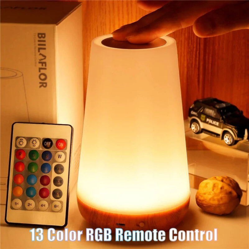 lampe table moderne télécommande rgb rechargeable led blanc brun contemporaine minimaliste