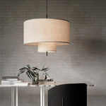 Suspension lumineuse moderne toile lin beige clair salon étude chambre lumière froide neutre chaude