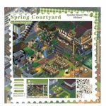 stickers decoratifs scènes vie cozy asiatique feuilles papier illustrations detaillees couleurs naturelles éléments architecturaux