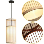 lampe suspendue moderne bambou tissé main boho rayures verticales beige noir
