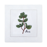 serviette cuisine lin blanc brodée motifs plantes aromatiques naturelle table élégante