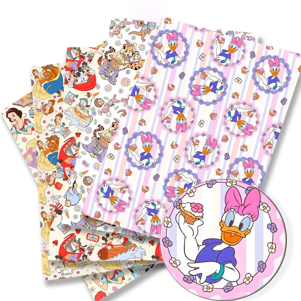 papier cadeau coton personnages disney dessin animé motif princesse stitch minnie rose bleu blanc