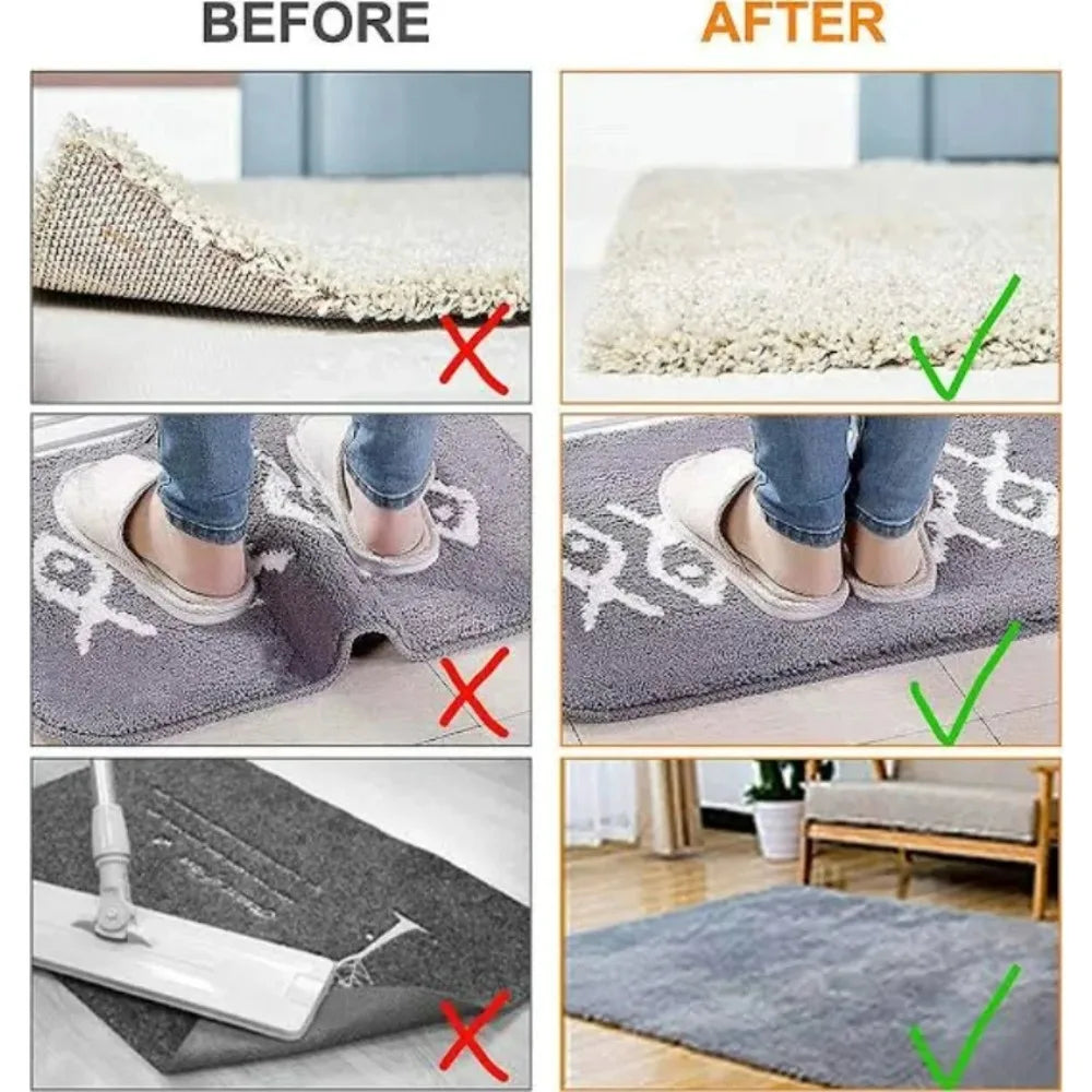 patins antidérapants tapis adhésifs réutilisables lavables noir blanc beige marron gris motifs textes instructions
