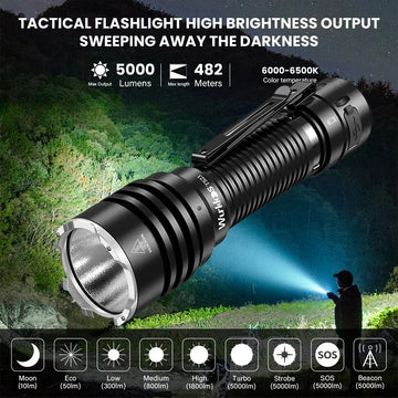 lampe torche noire rayures verticales moderne rechargeable ipx8 5000lm led hiking camping