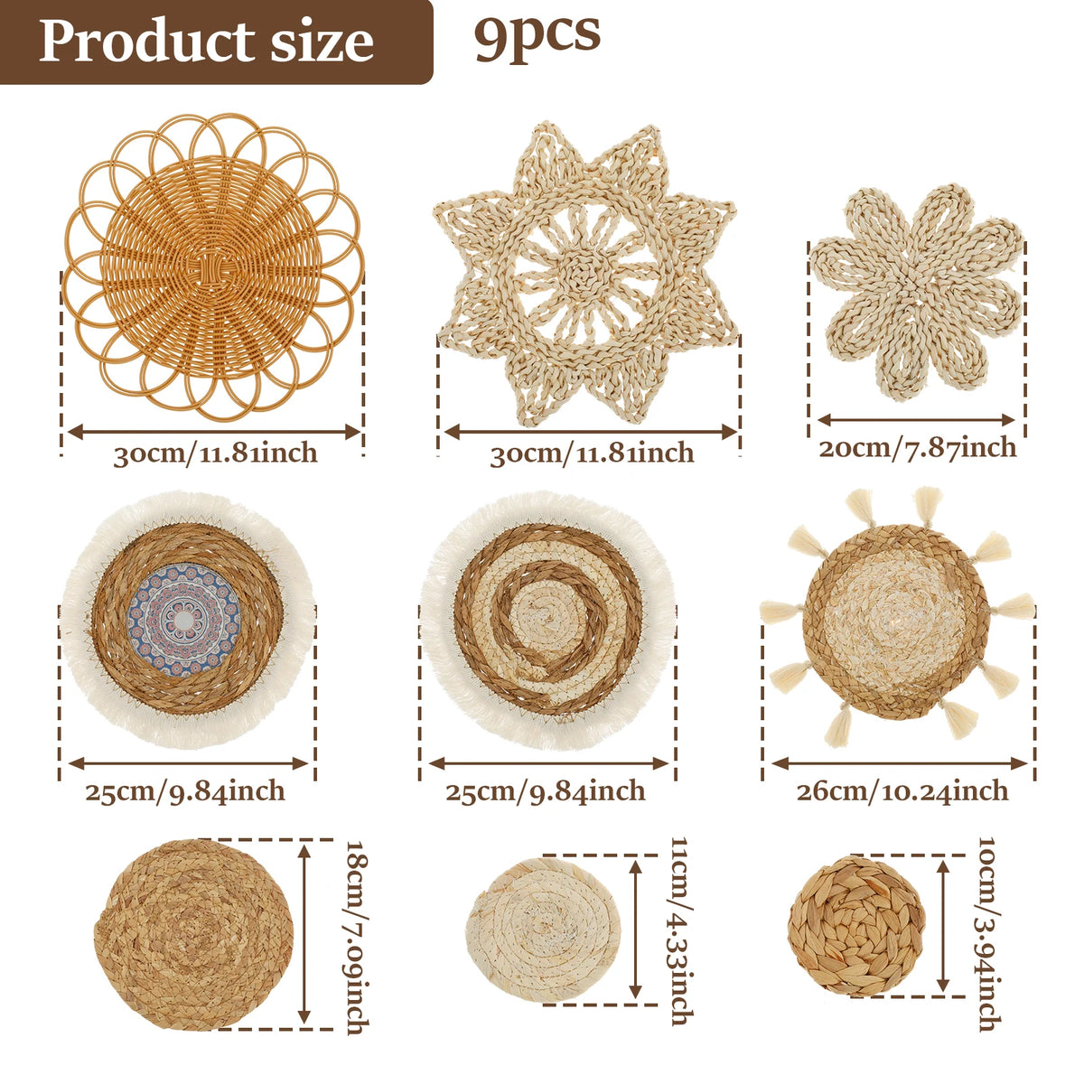 paniers décoratifs boho mur naturel spirales rayures géométriques chambre salon