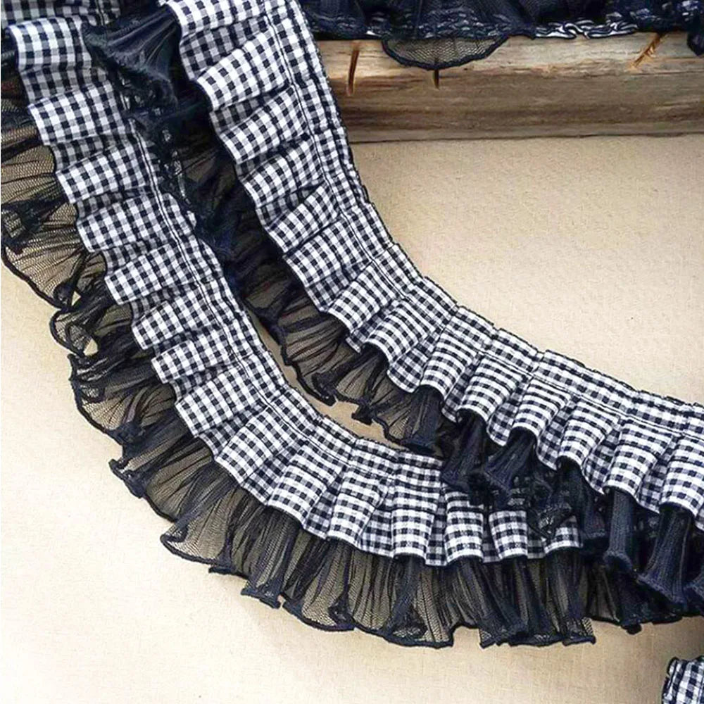 ruban franges carreaux noir blanc rouge blanc vintage romantique tissu polyester résistant antidérapant bricolage
