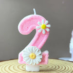 bougies anniversaire chiffres rose blanche marguerites paillette décoratives enfantines