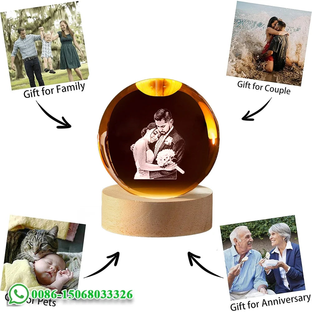 veilleuse cristal personnalisée photo couple famille animaux sépia transparent chambre