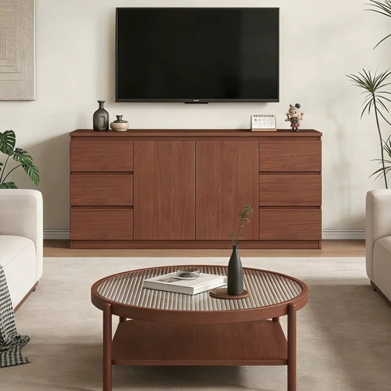 armoire tiroirs bois marron clair meuble salon moderne rangement maison minimaliste