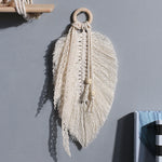 accessoire mural boho chic macramé franges blanc cassé anneau bois suspension chambre salon