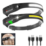 lampe frontale rechargeable led ipx4 camping pêche ceinture ajustable sensor switch noir jaune