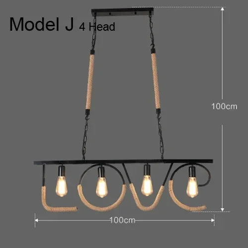 suspension lumineuse industrielle vintage corde naturelle métal noir ampoules opacité