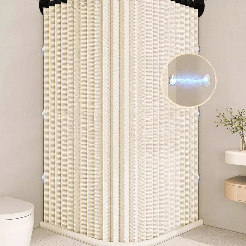 barre douche d'angle rideau moderne noir pliable carreaux texturés salle bain minimaliste